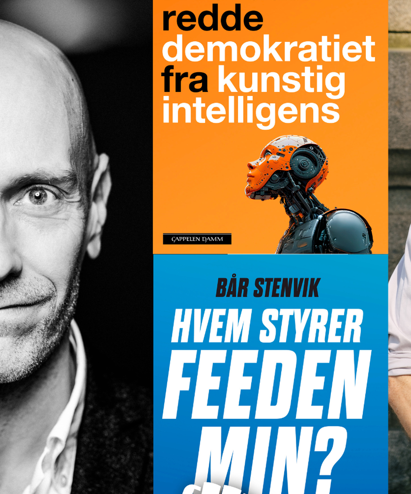 Til venstre: Håkon Skaug Sætra. Foto: Lina Hindrum / Cappelen Damm. Til høyre: Bår Stenvik. Foto: Lina Hindrum / Cappelen Damm