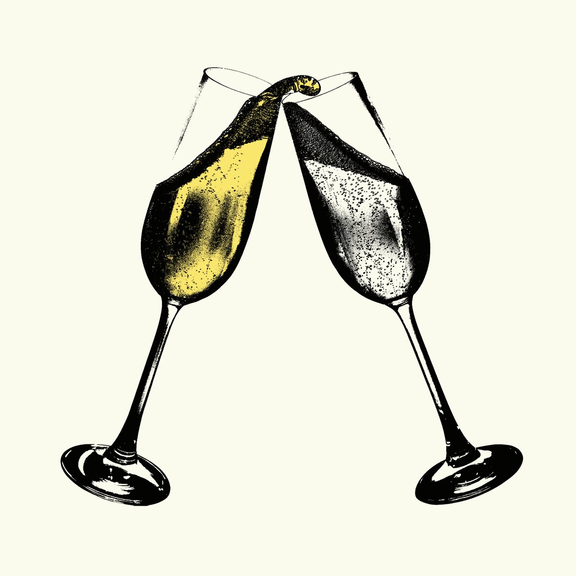 Illustrasjon med to sjampanjeglass.