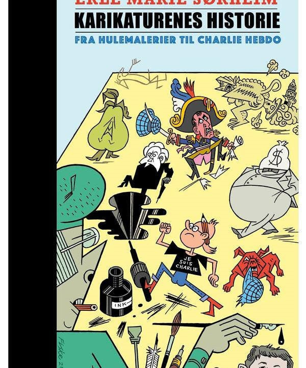 Omslag til Karikaturenes historie av Erle Marie Sørheim.